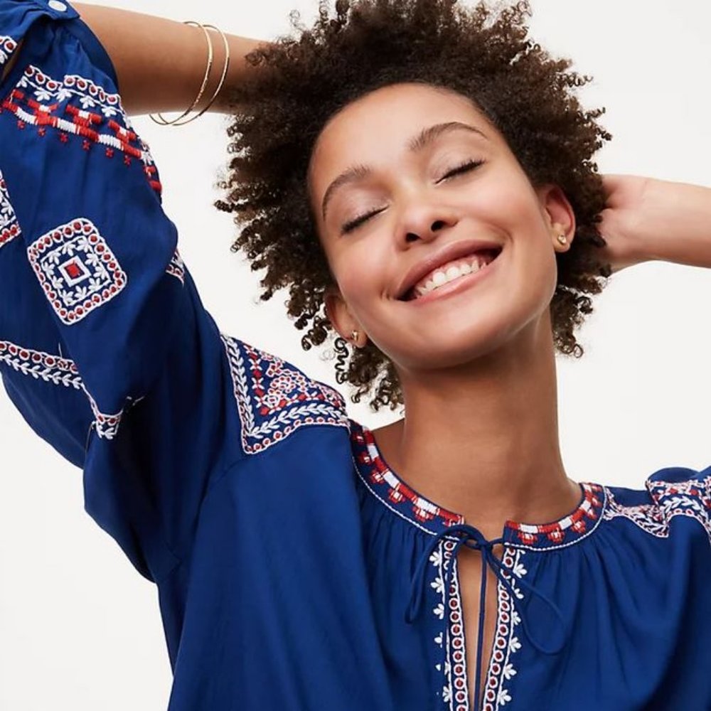 LOFT Embroidered Tasseled Marinera Peasant Blouse